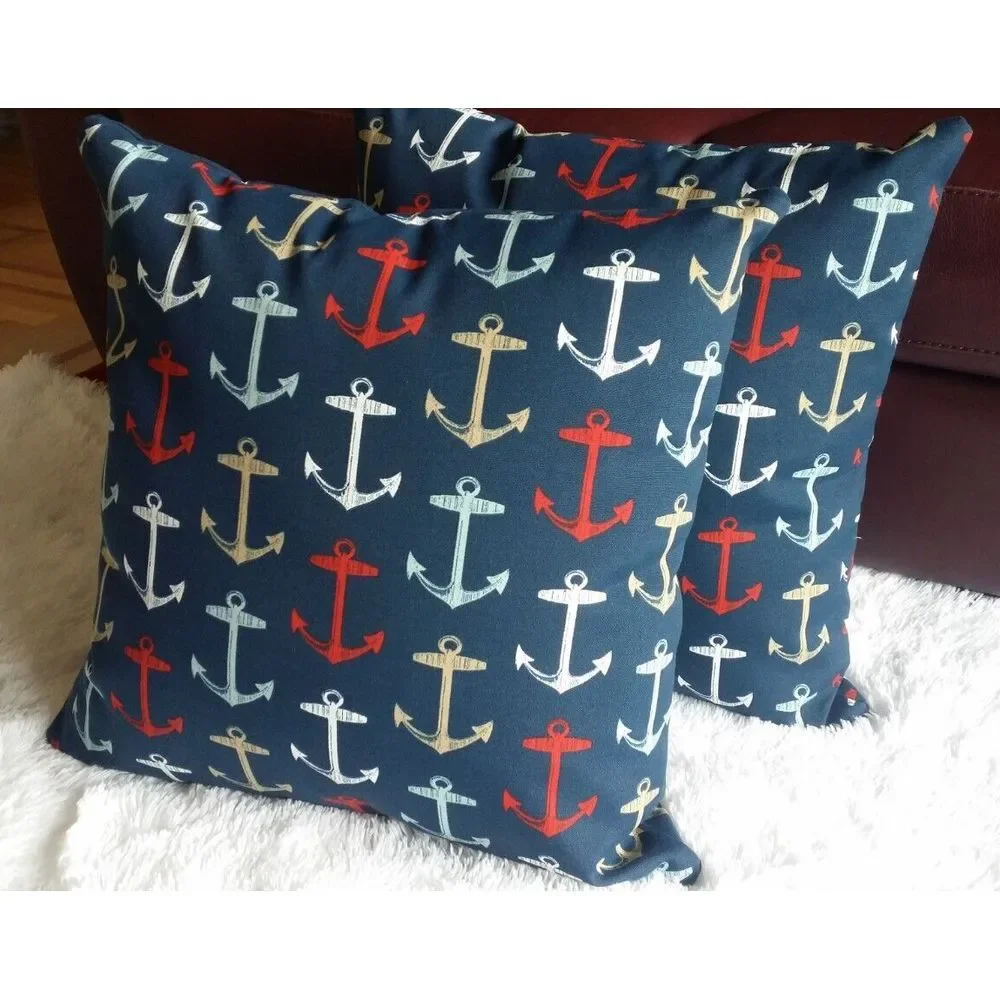 Bryant Nautical Anchors 20X20 Zippered Throw Pillow Covers Set/2 Navy‎ White NEW